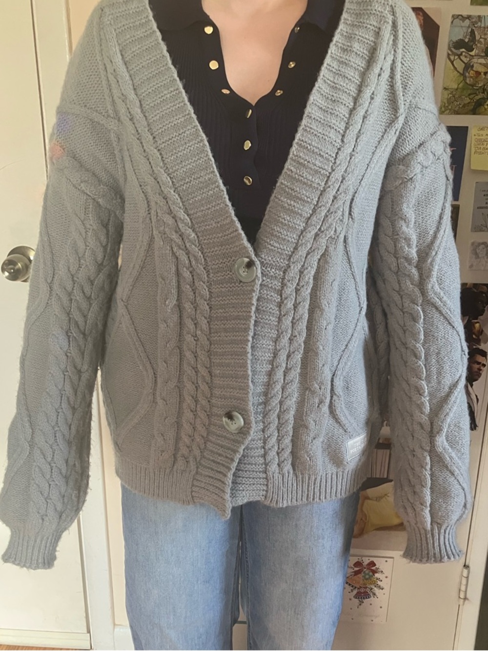 Taylor Swift TTPD Gray Cable Knit V-Neck Cardigan